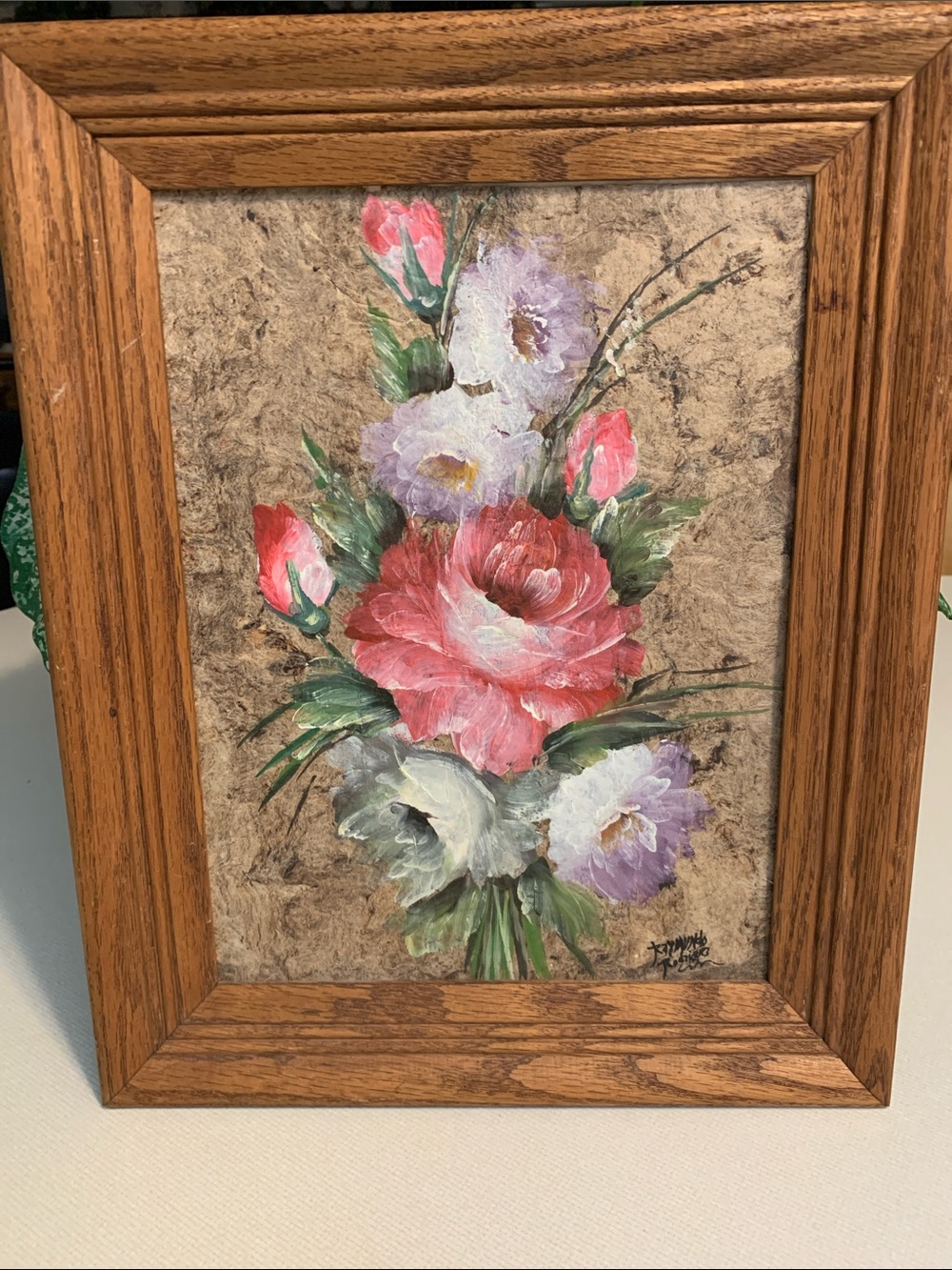 Framed Hand-Painted Floral Bouquet Wall Art by Raymundo Rodriquez.